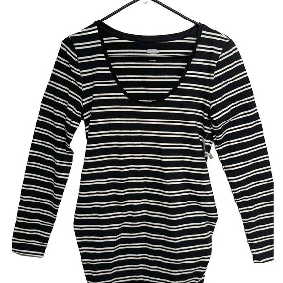 Old Navy Maternity Dress Women Small Stripes Midi Length Black & White S **NEW** - Picture 2 of 7